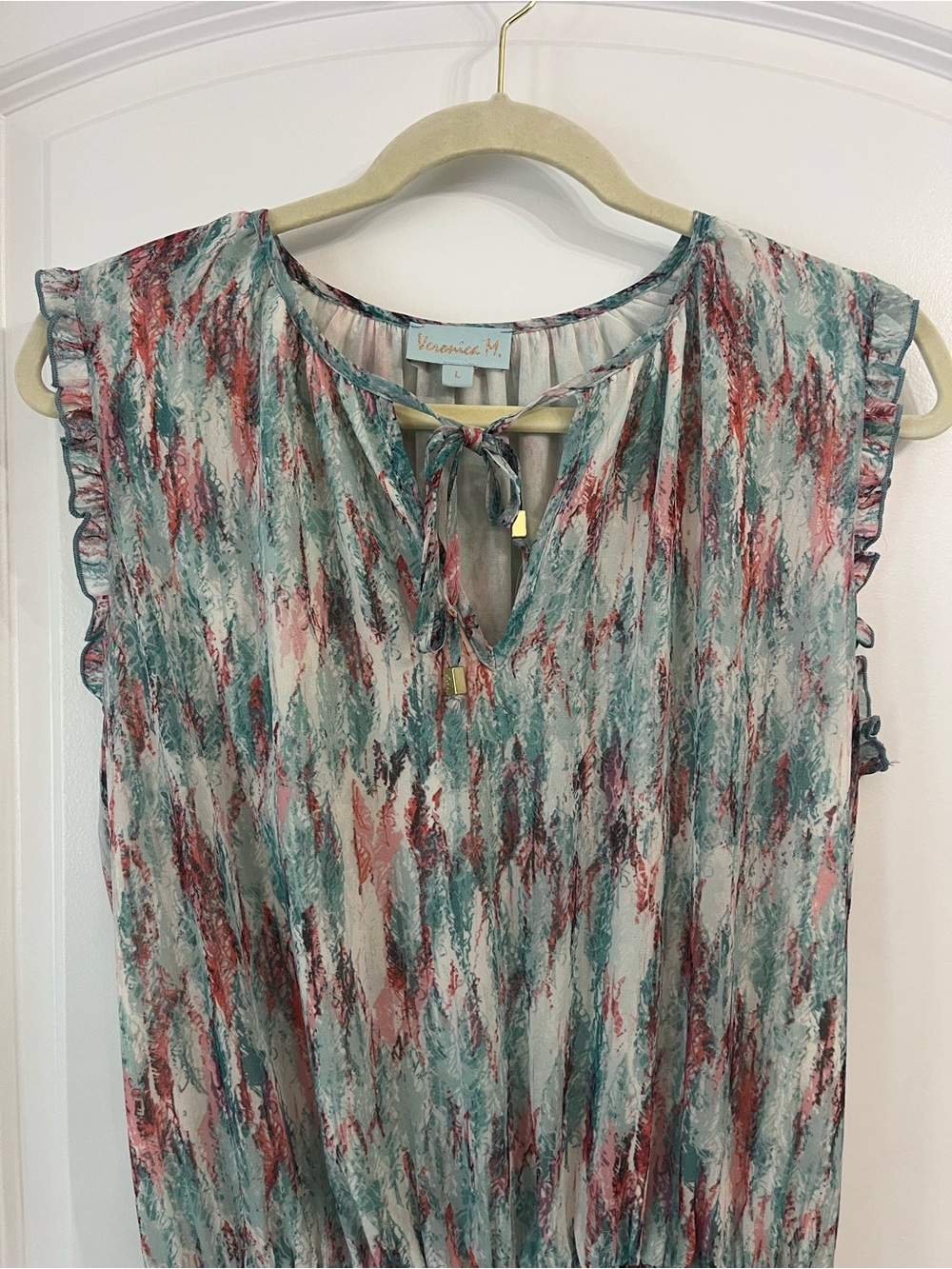 Veronica M Womens Short Sleeve Mini Dress Ruffled Hem and Sleeves Size Large - Picture 3 of 10